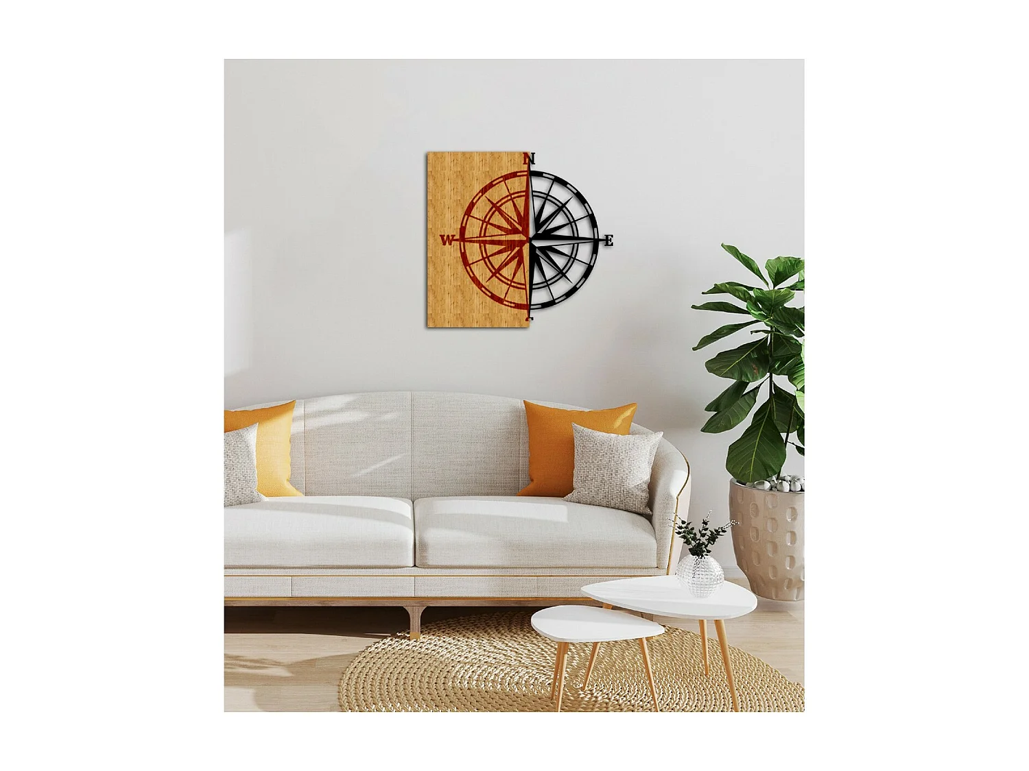 Dekoracja z Metalu i Drewna Róża wiatrów 1, Drewno, 52x1,8x50 cm, EPIKASA