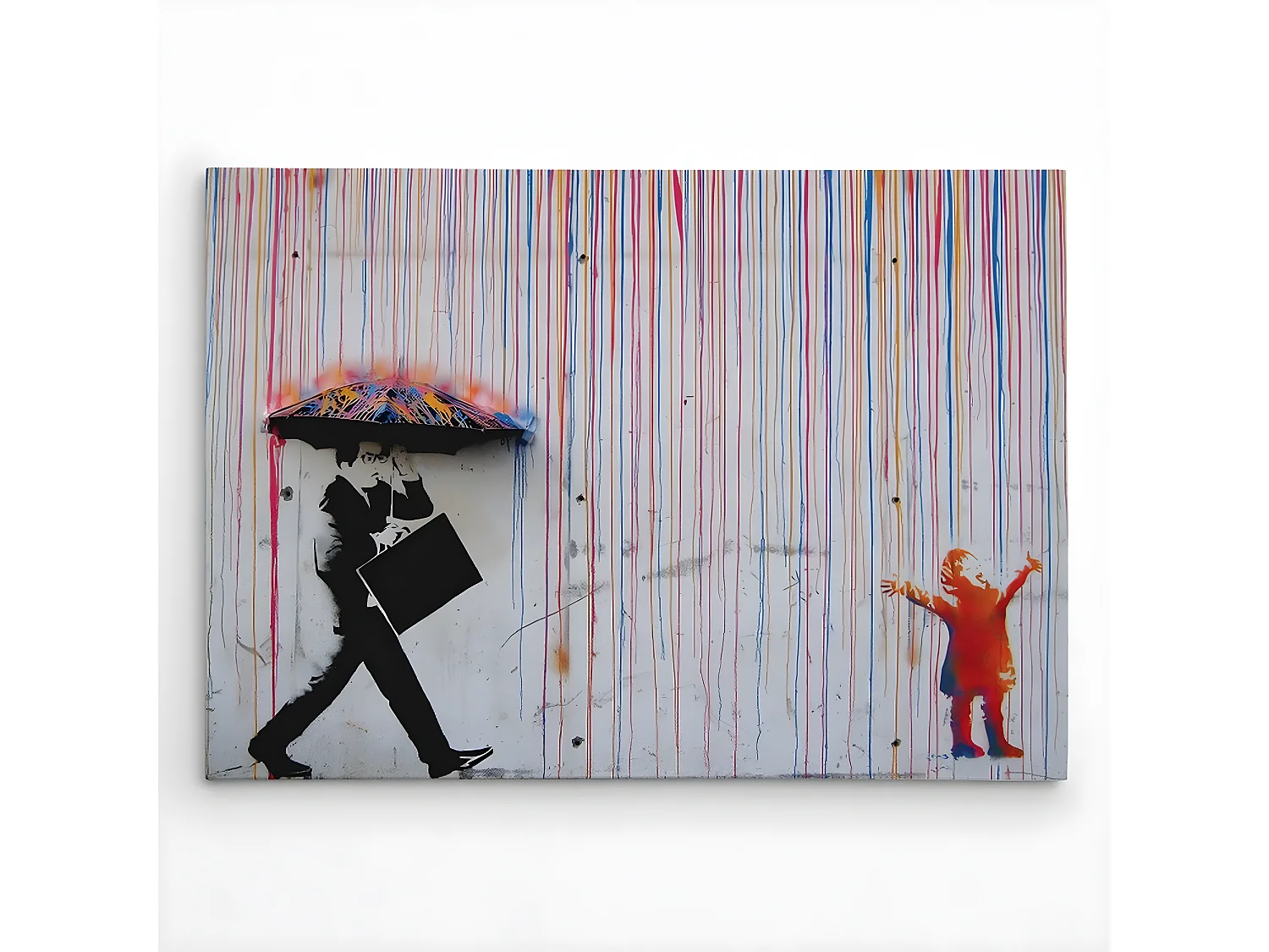 Afdrukken op Canvas Banksy Gekleurde Regen - Bruin - 100x3x70 cm - DESIGN MANIA