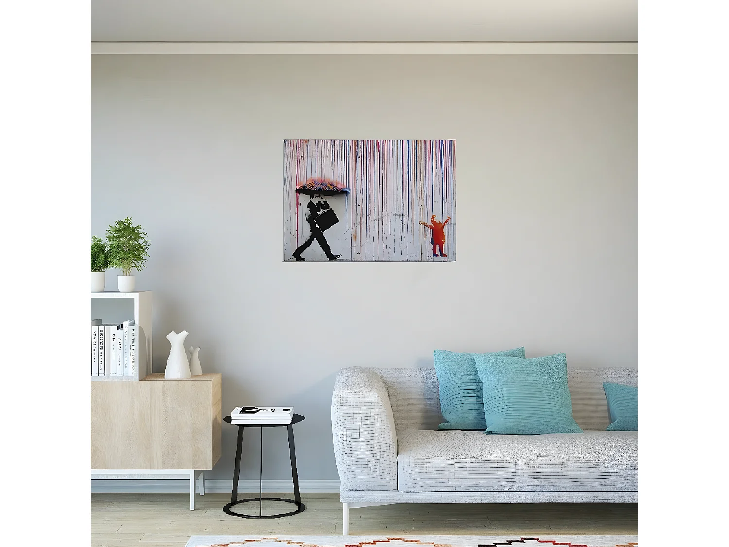 Afdrukken op Canvas Banksy Gekleurde Regen - Bruin - 100x3x70 cm - DESIGN MANIA