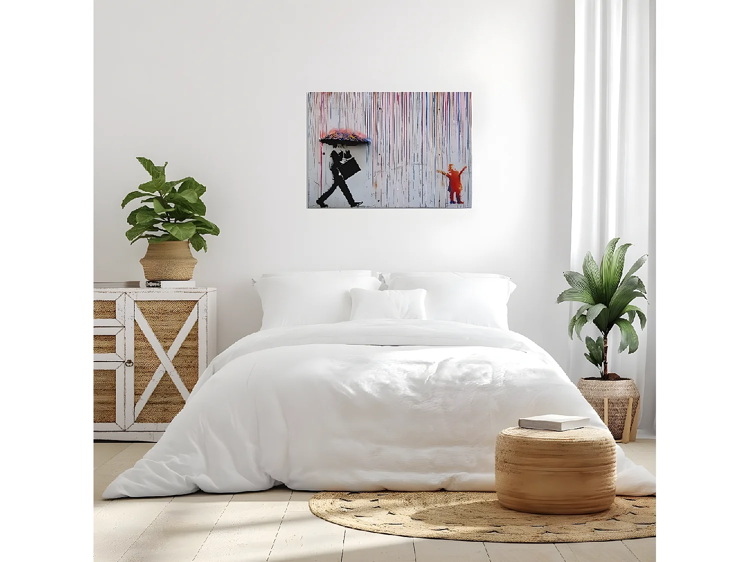 Afdrukken op Canvas Banksy Gekleurde Regen - Bruin - 100x3x70 cm - DESIGN MANIA