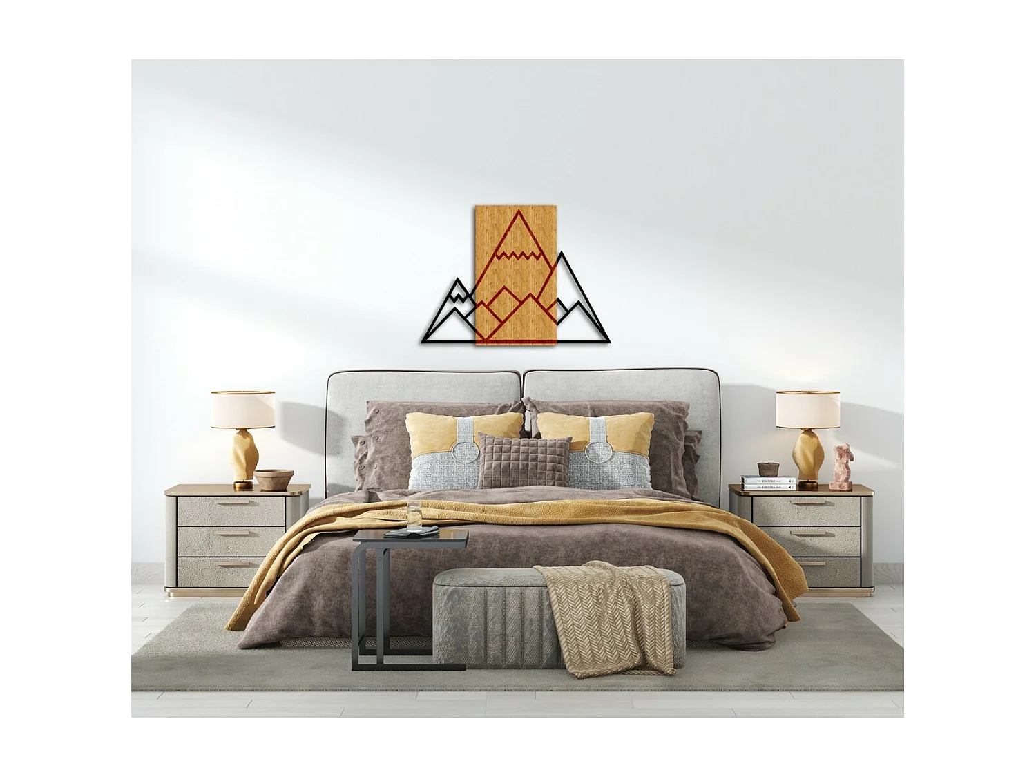 Décoration en Métal et Bois Montagnes 1, Bois, 69x1,8x50 cm, EPIKASA