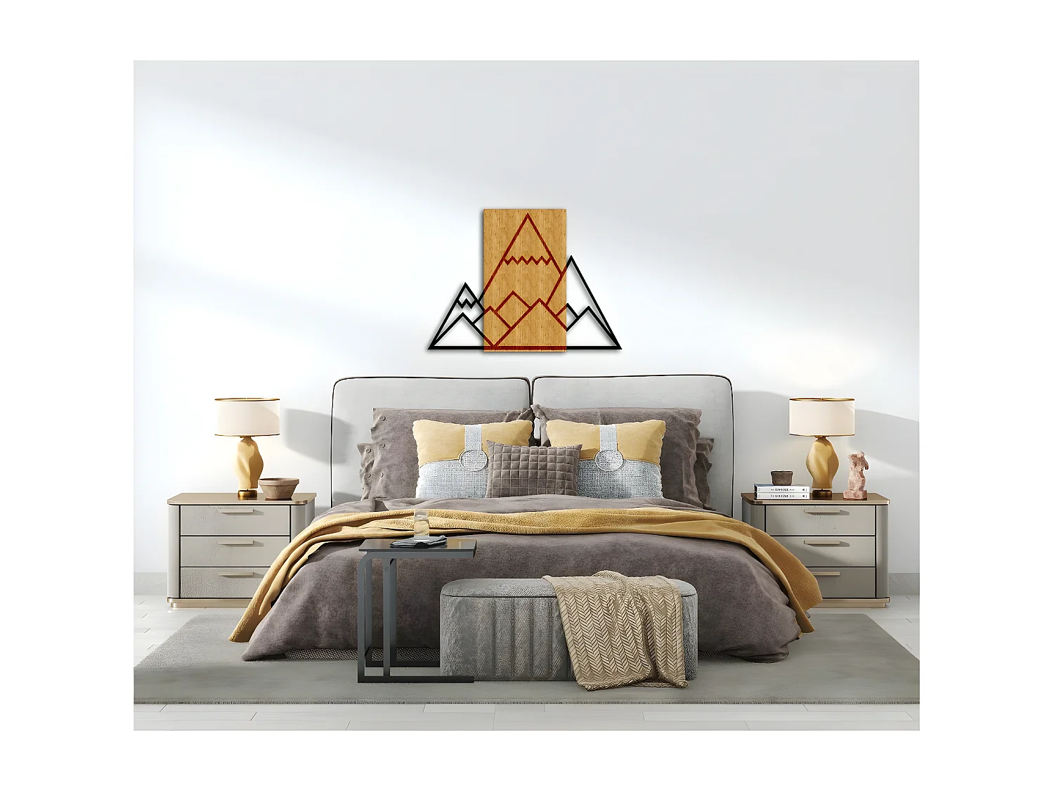 Décoration en Métal et Bois Montagnes 1, Bois, 69x1,8x50 cm, EPIKASA