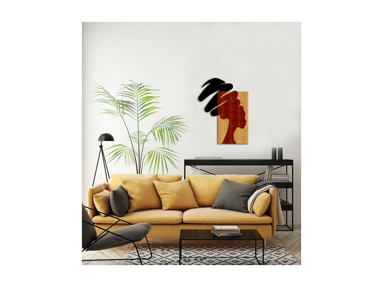 Decoração em Metal e Madeira Retrato, Madeira, 50x1,8x63 cm, EPIKASA