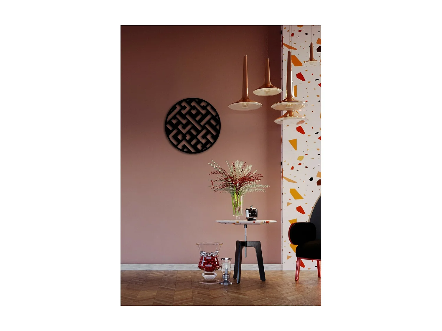 Decoração em Metal Círculo Geométrico, Preto, 50x1,5x50 cm, EPIKASA