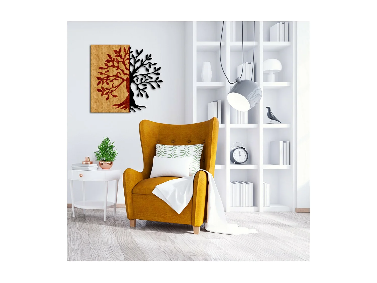 Décoration en Métal et Bois Arbre 17, Bois, 54x1,8x50 cm, EPIKASA