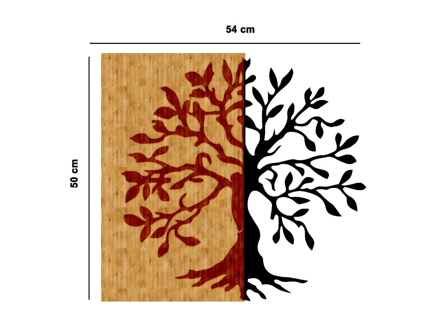 Décoration en Métal et Bois Arbre 17, Bois, 54x1,8x50 cm, EPIKASA