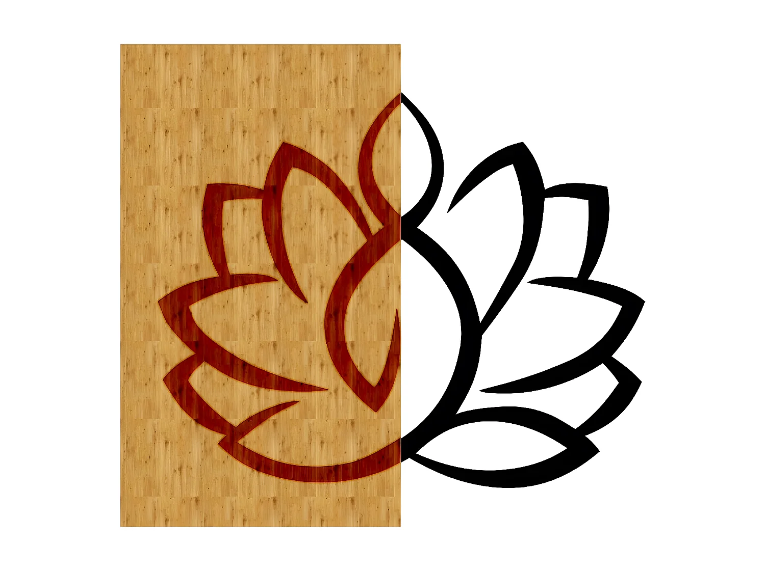 Decoração em Metal e Madeira Flor de Lótus 5, Madeira, 55x1,8x50 cm, EPIKASA