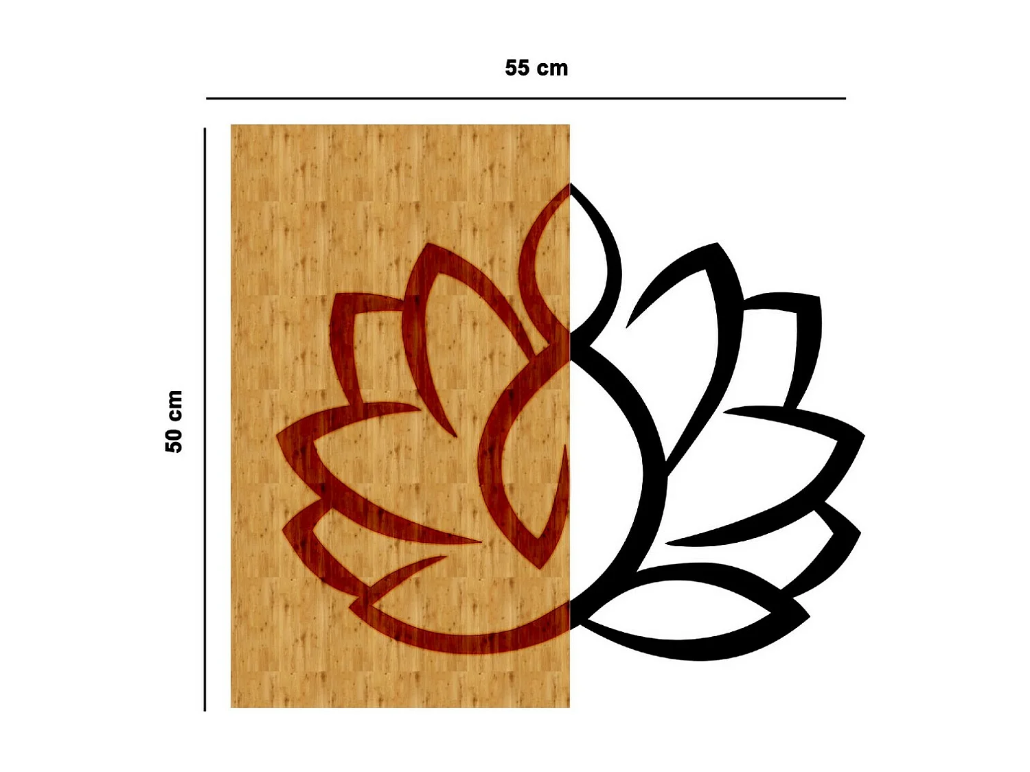 Decoração em Metal e Madeira Flor de Lótus 5, Madeira, 55x1,8x50 cm, EPIKASA