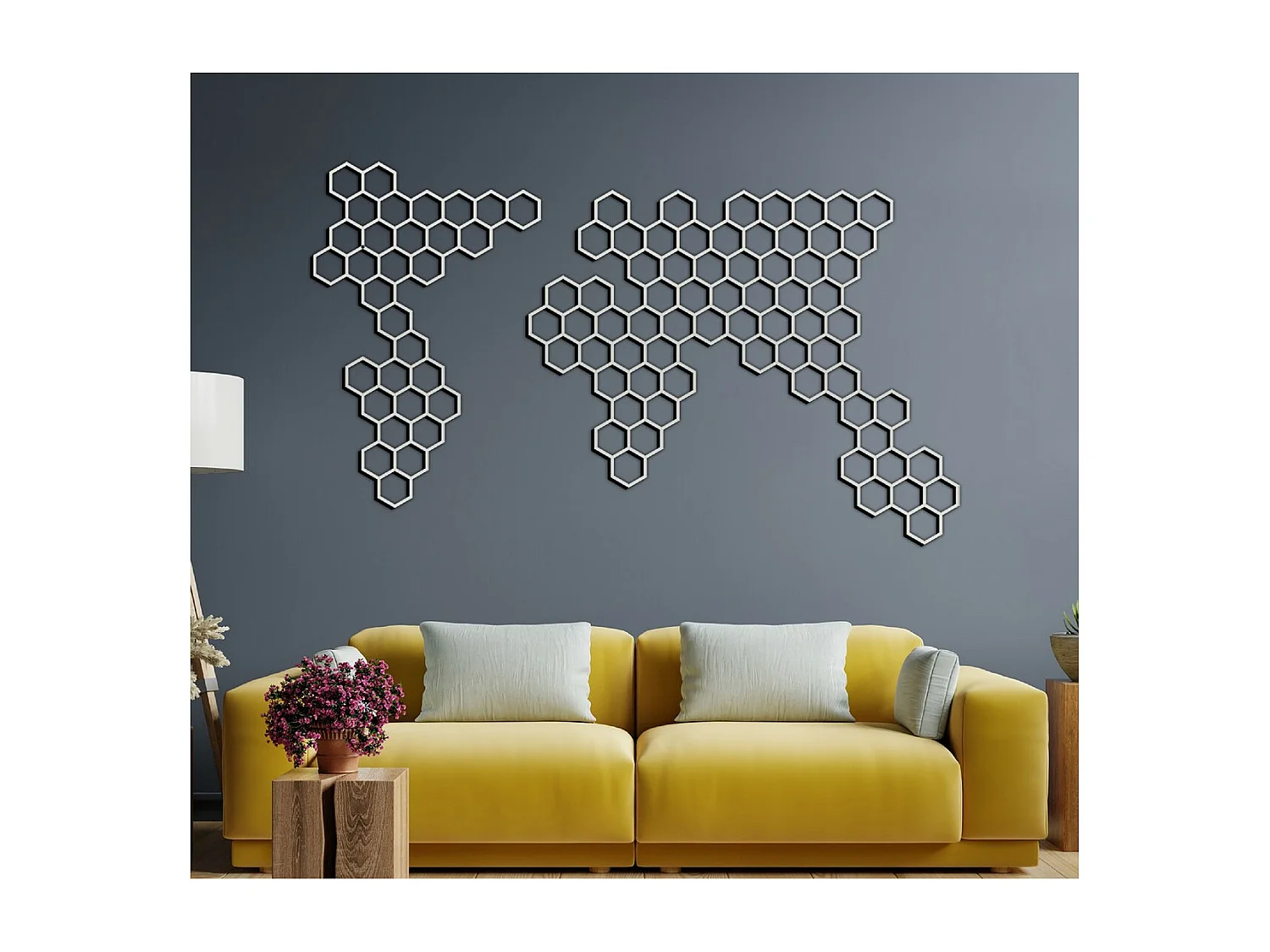 Metalen Decoratie Wereldkaart 8 - Zilver - 154x3x85 cm - EPIKASA