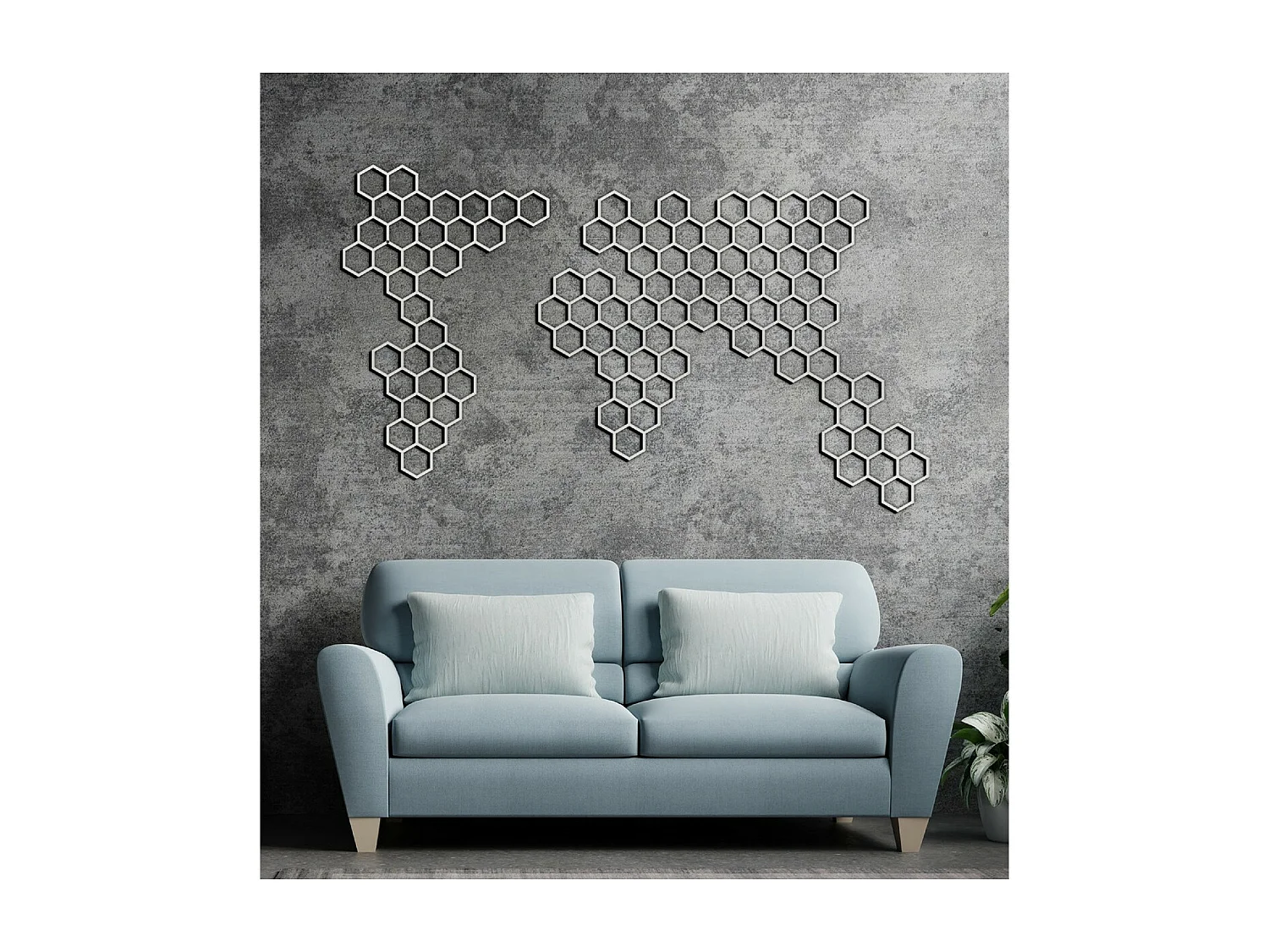 Metalen Decoratie Wereldkaart 8 - Zilver - 154x3x85 cm - EPIKASA