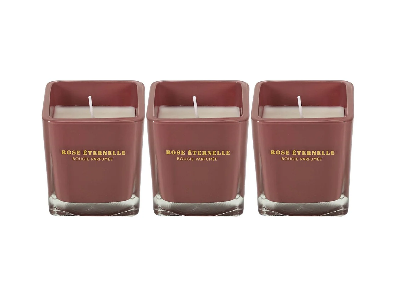 Bougie parfumée carrée Nude 7 cm (Lot de 3) Rose des bois