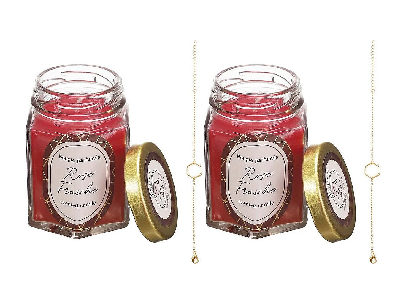 Bougie parfumée en bocal avec bijou surprise (Lot de 2) Rose fraîche