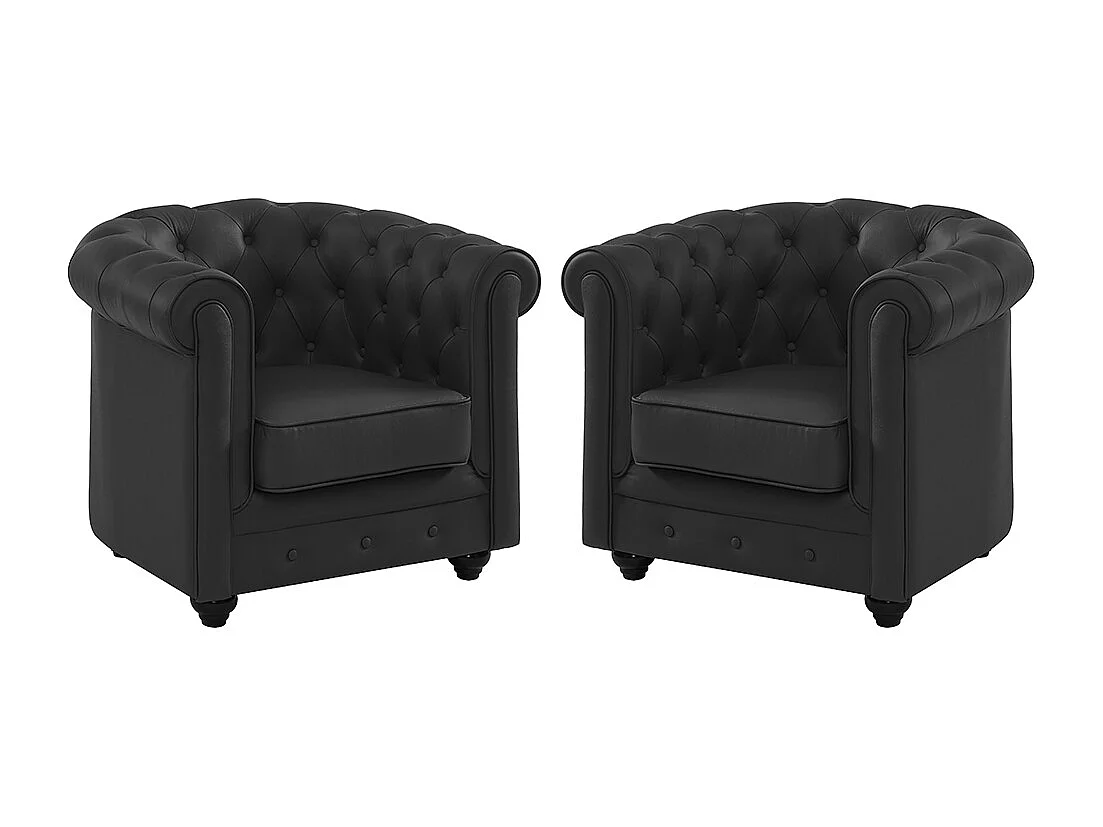 Lot de 2 fauteuils en cuir de buffle CHESTERFIELD - Noir