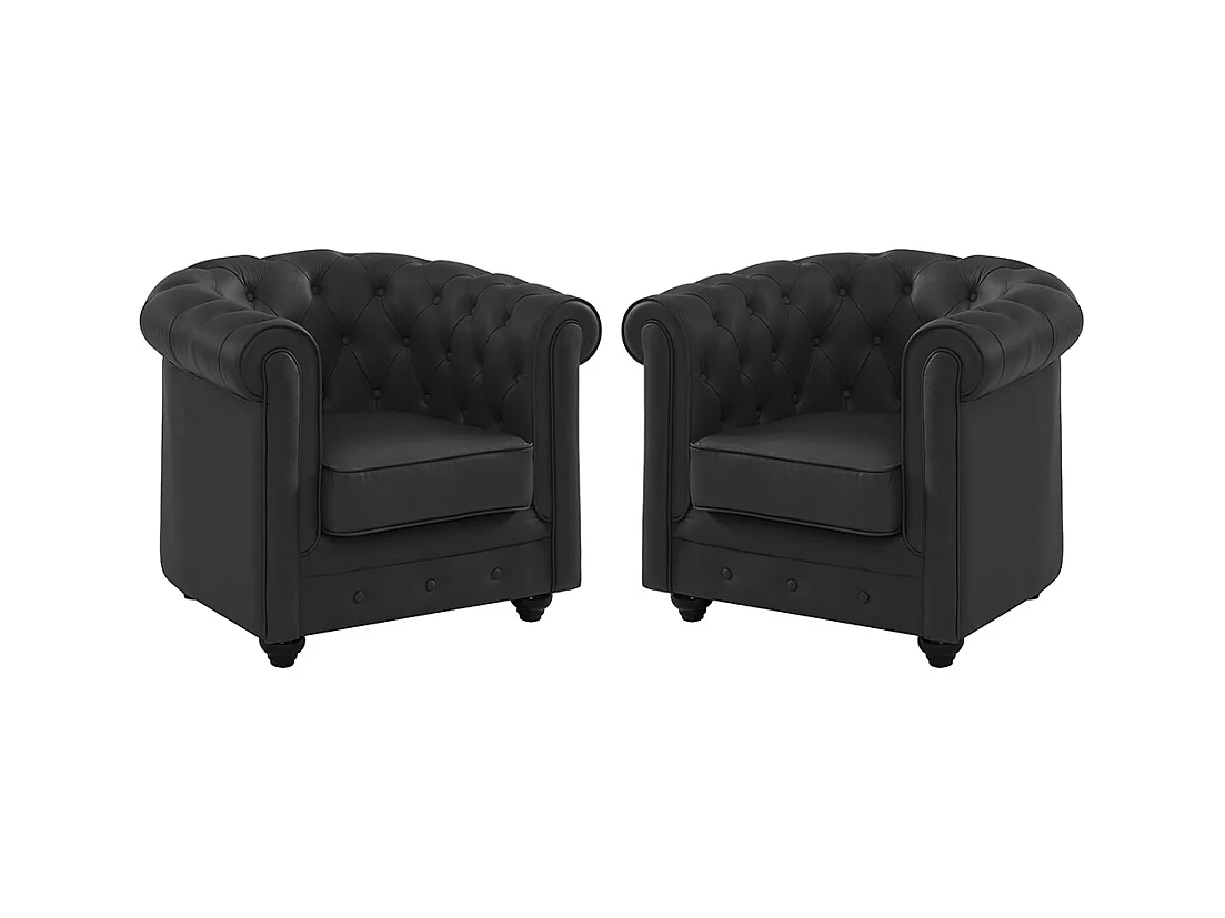 Set van 2 fauteuils van buffelleer CHESTERFIELD - Zwart