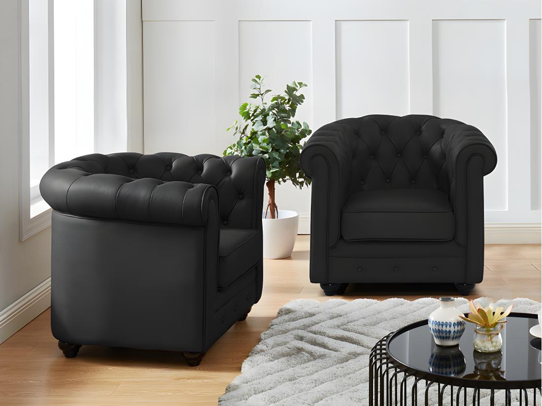 vente unique Lot de 2 fauteuils en cuir de buffle CHESTERFIELD - Noir