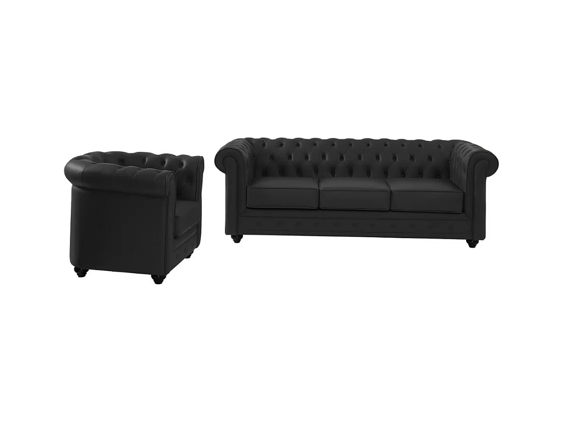 Sofá de 3 plazas y sillón de piel de búfalo CHESTERFIELD - Negro