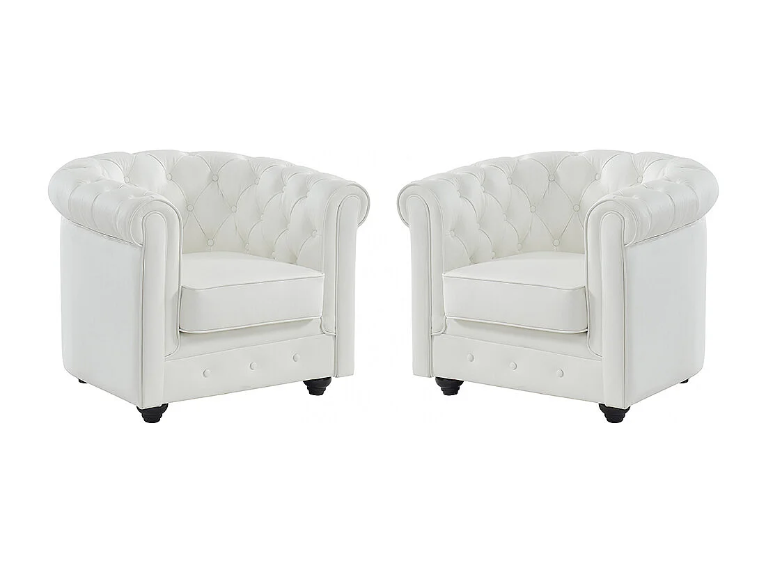 Conjunto de 2 poltronas em pele de búfalo - Branco - CHESTERFIELD
