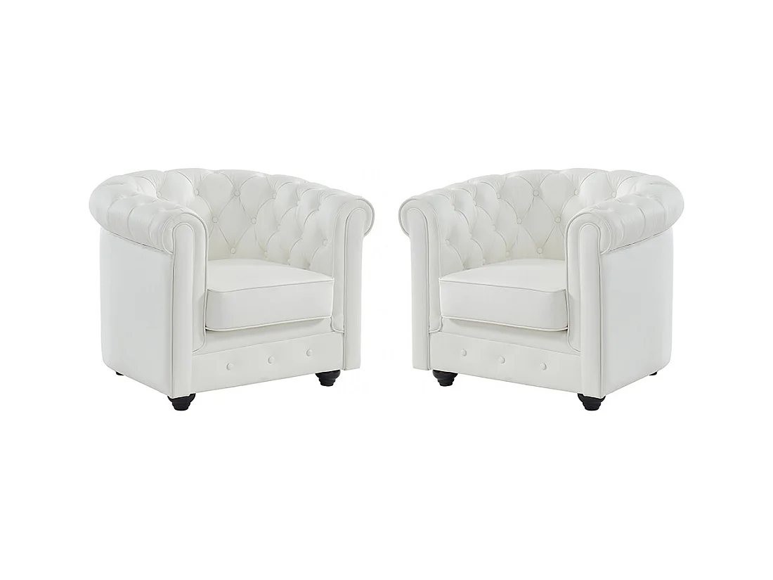 Ledersessel 2er-Set - Büffelleder - Weiß - CHESTERFIELD