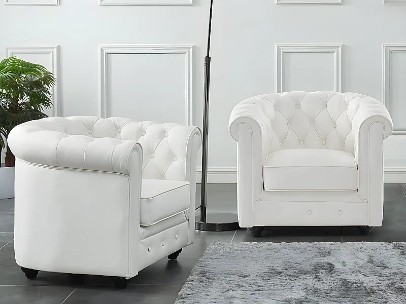 Lot de 2 fauteuils en cuir de buffle CHESTERFIELD - Blanc