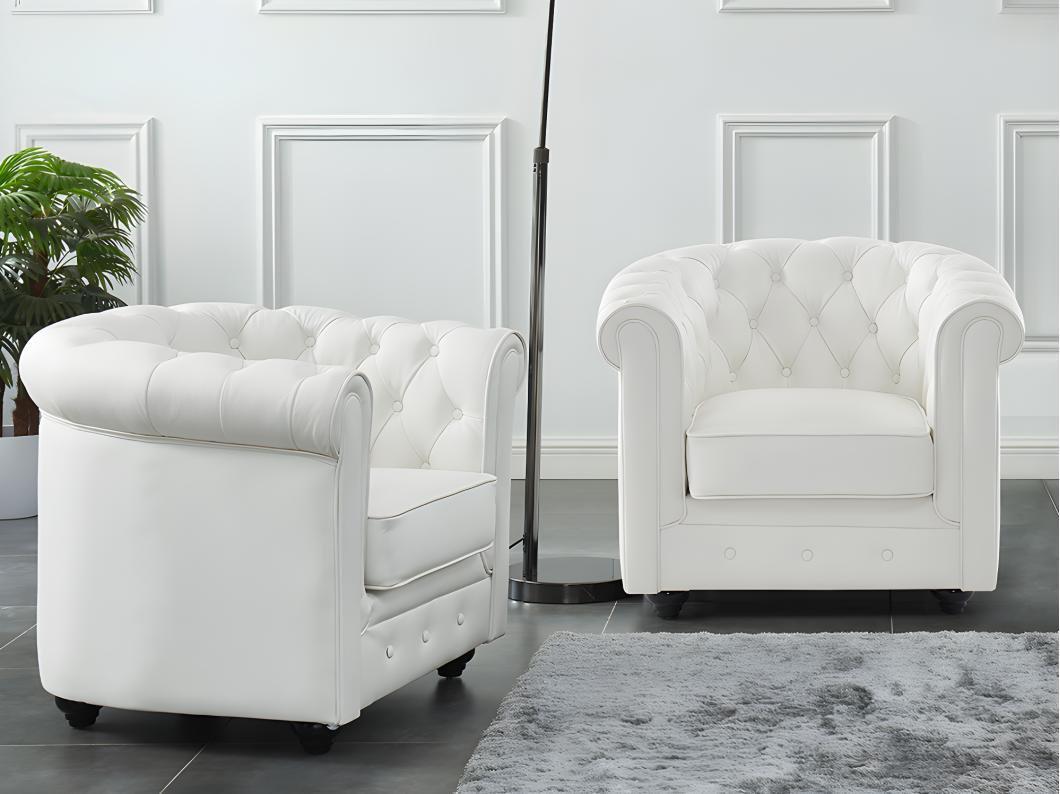 Ledersessel 2er-Set - Büffelleder - Weiß - CHESTERFIELD