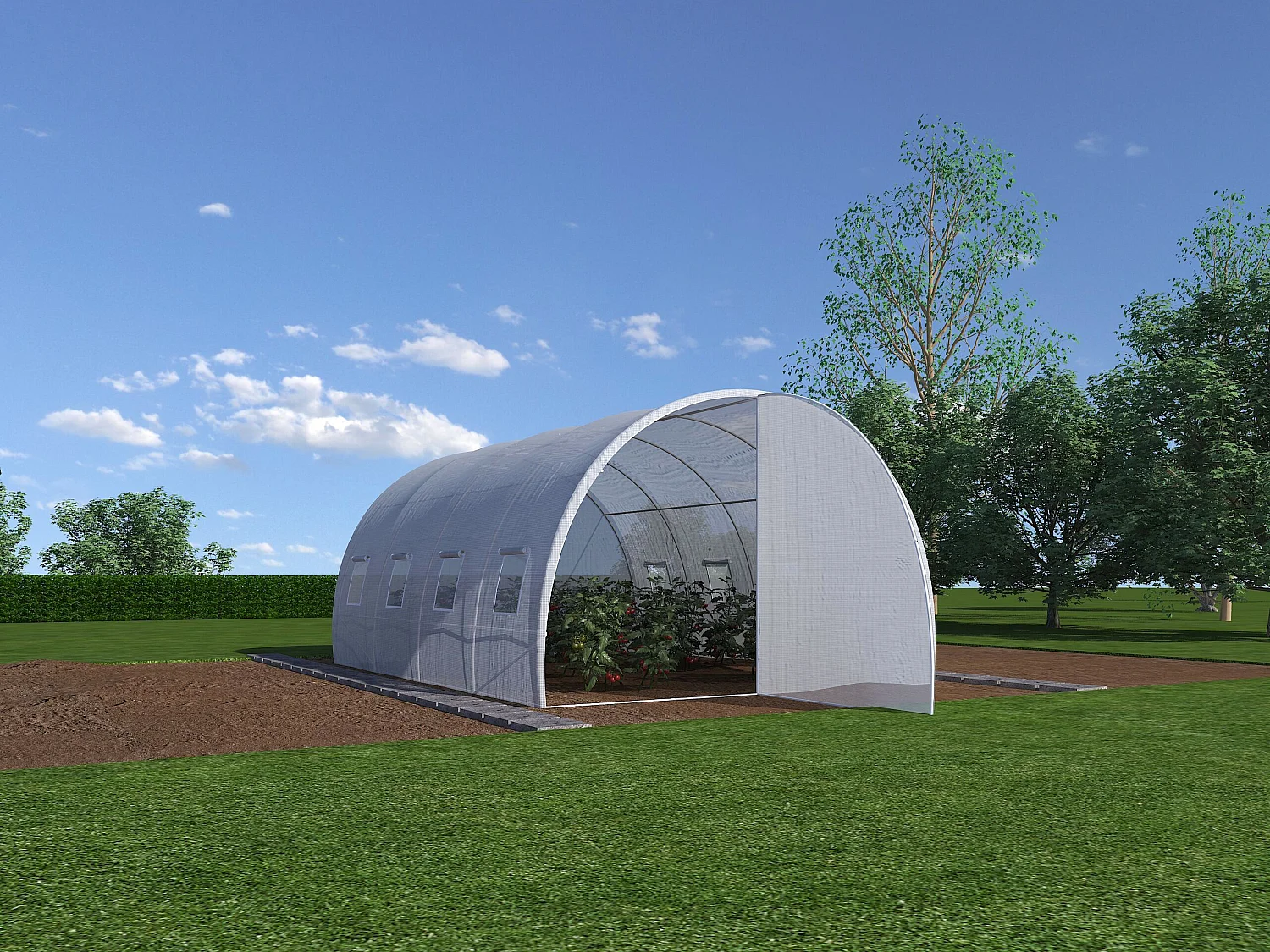 Serre tunnel avec structure en acier et porte 12 m² - L300 x l400 x H200 cm - Blanc - ALOCASIA