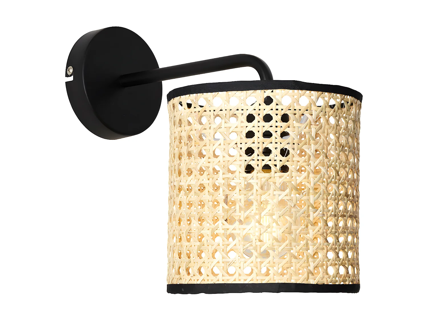 Aplique de rejilla de estilo étnico NEIROBI - Hierro y ratán - Alt. 25  cm - Negro y natural