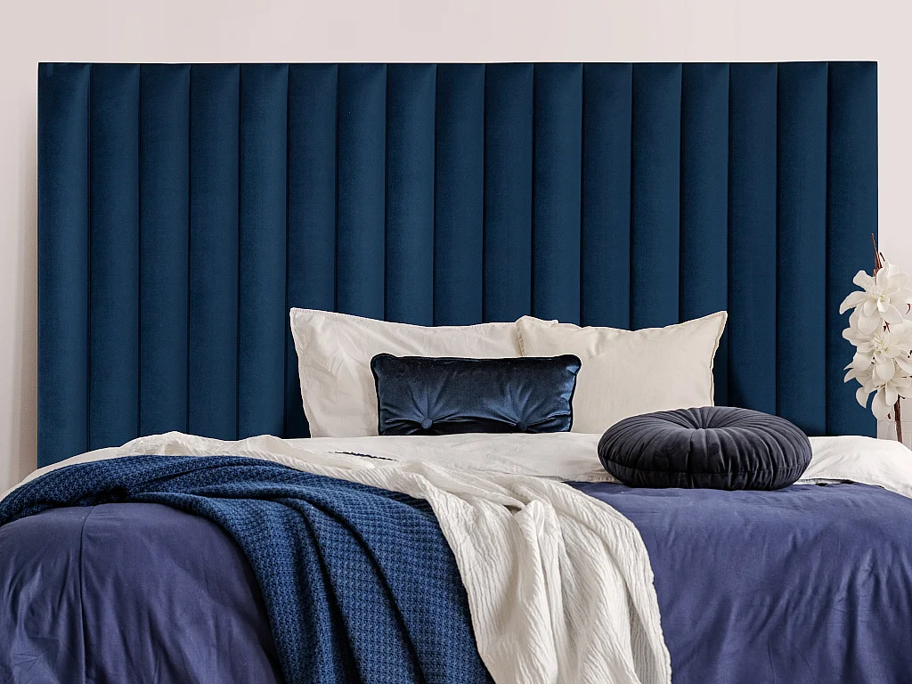 Tête de lit coutures verticales SARAH - 150 cm - Velours - Bleu nuit
