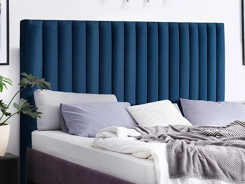 Tête de lit coutures verticales SARAH - 150 cm - Velours - Bleu nuit