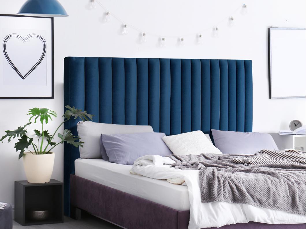 Tête de lit coutures verticales SARAH - 150 cm - Velours - Bleu nuit