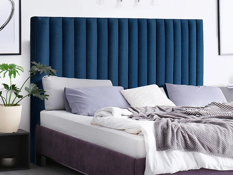 Tête de lit coutures verticales SARAH - 170 cm - Velours - Bleu nuit