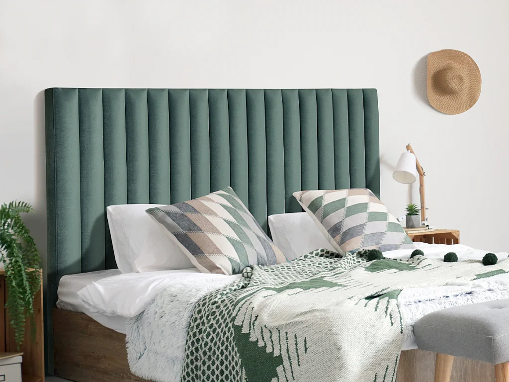 Tête de lit coutures verticales - 170 cm - Velours - Vert - SARAH