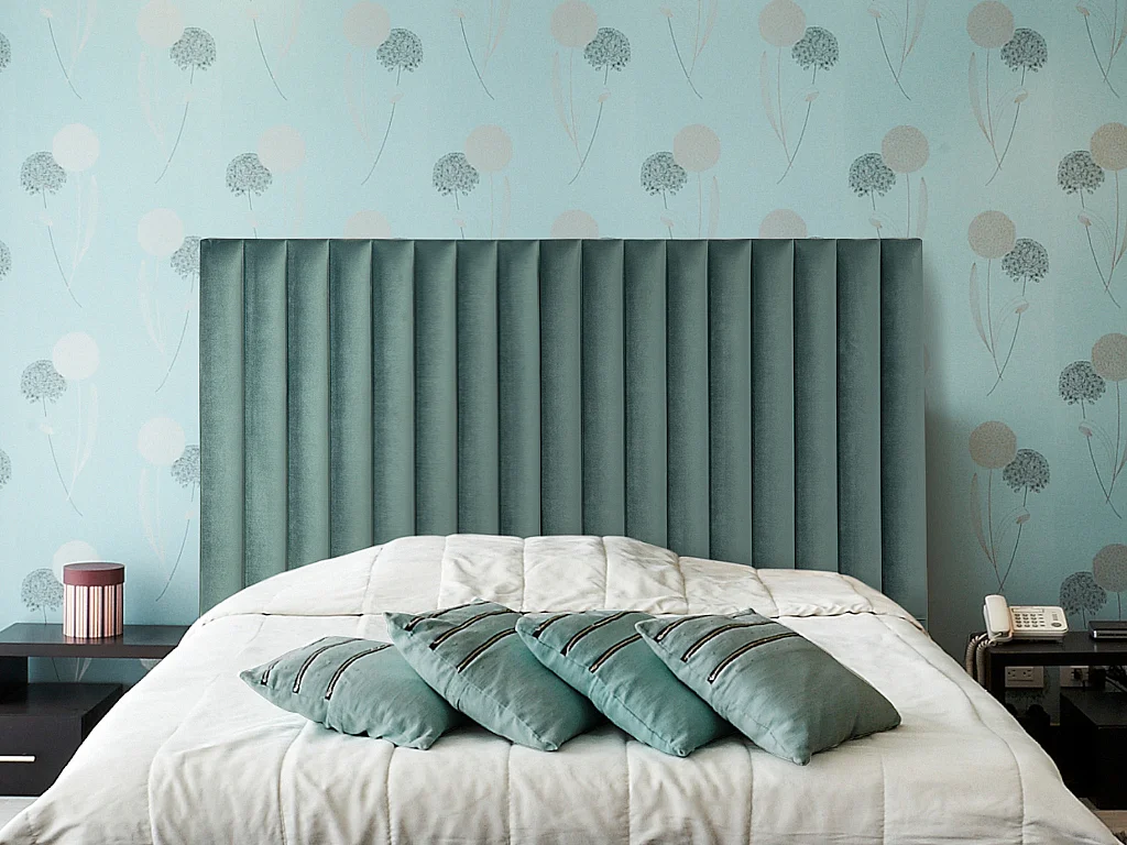 Hoofdeinde SARAH met verticale naden - 160 cm - Fluweel - Amandelgroen