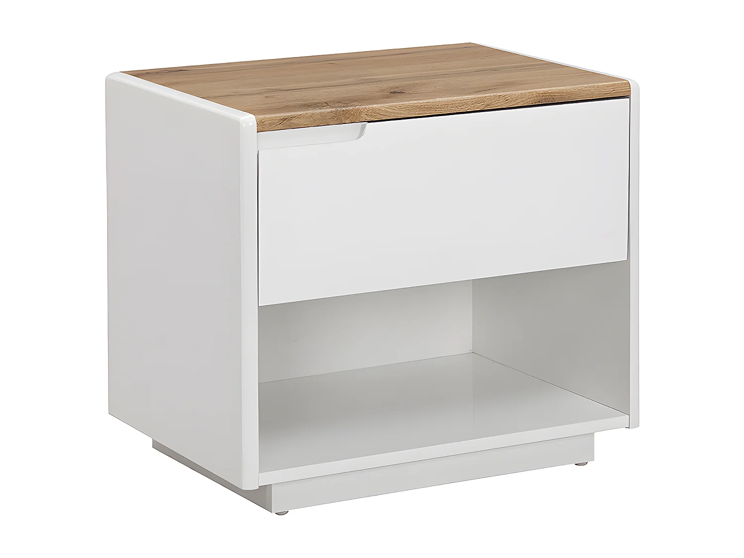Szafka nocna – 1 szuflada i 1 wnęka – MDF – kolor biały lakierowany i dębowy – AMANI