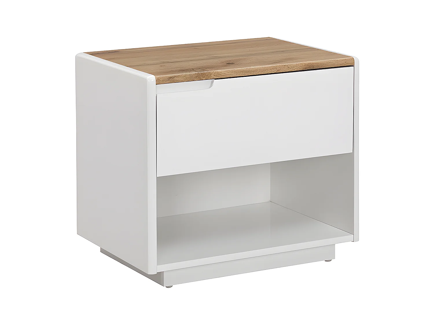 Nachttisch mit 1 Schublade & 1 Ablage - MDF - Weiß lackiert & Eichefarben - AMANI