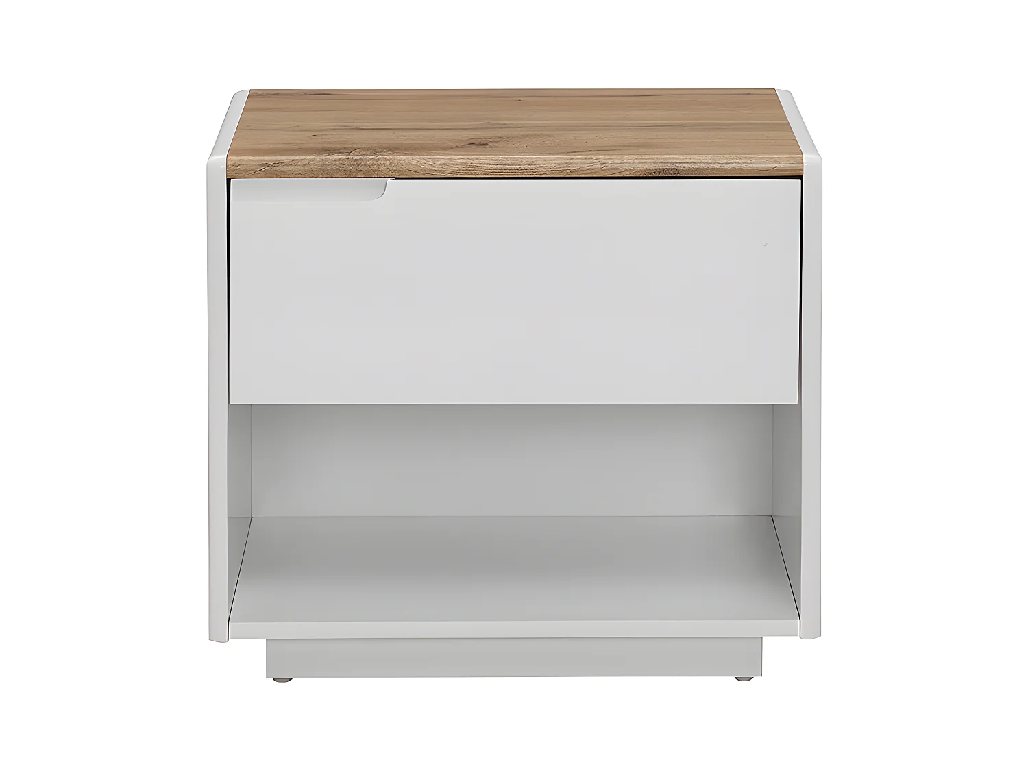 Nachttisch mit 1 Schublade & 1 Ablage - MDF - Weiß lackiert & Eichefarben - AMANI