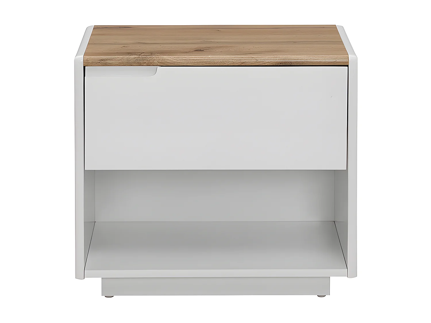 Nachtkastje - 1 lade en 1 nis - MDF - Witgelakt en eikenkleur - AMANI