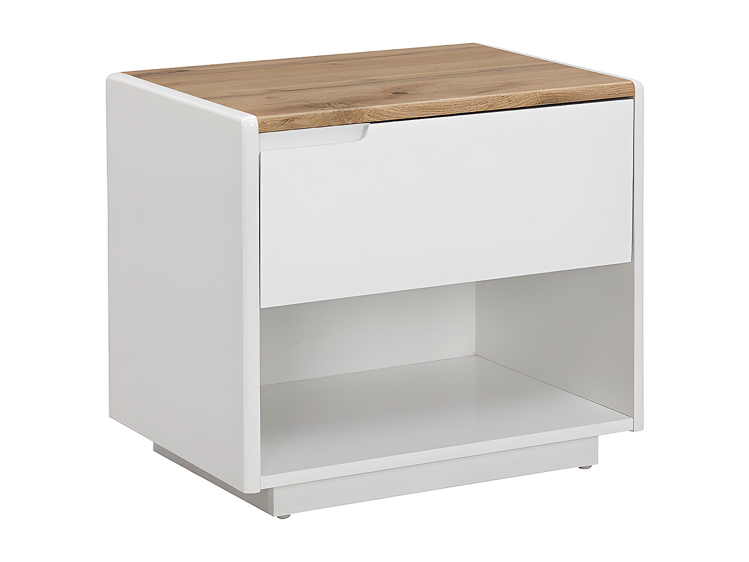 Nachttisch mit 1 Schublade & 1 Ablage - MDF - Weiß lackiert & Eichefarben - günstig online kaufen