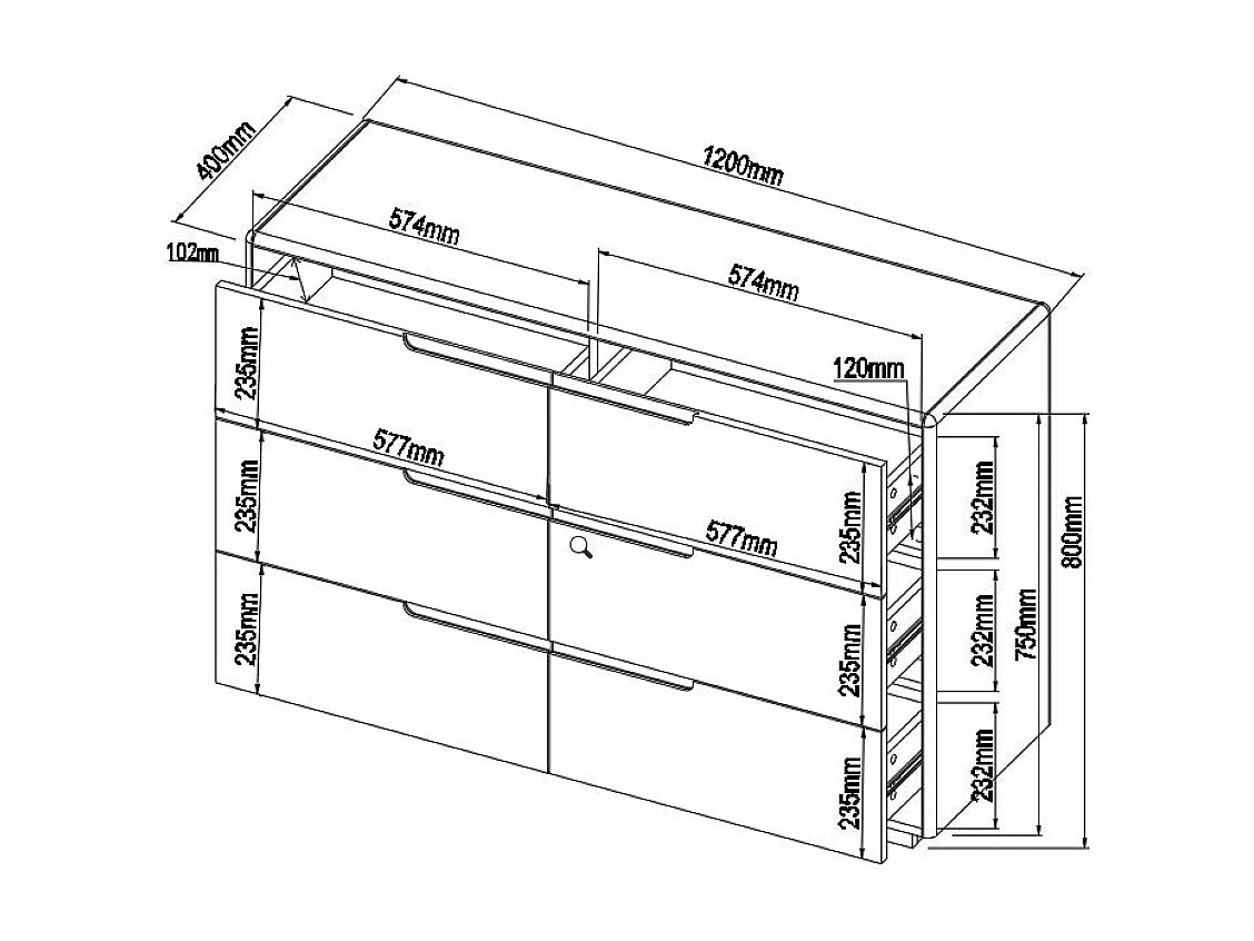 Cómoda AMANI - 6 cajones - MDF - Blanco lacado y roble