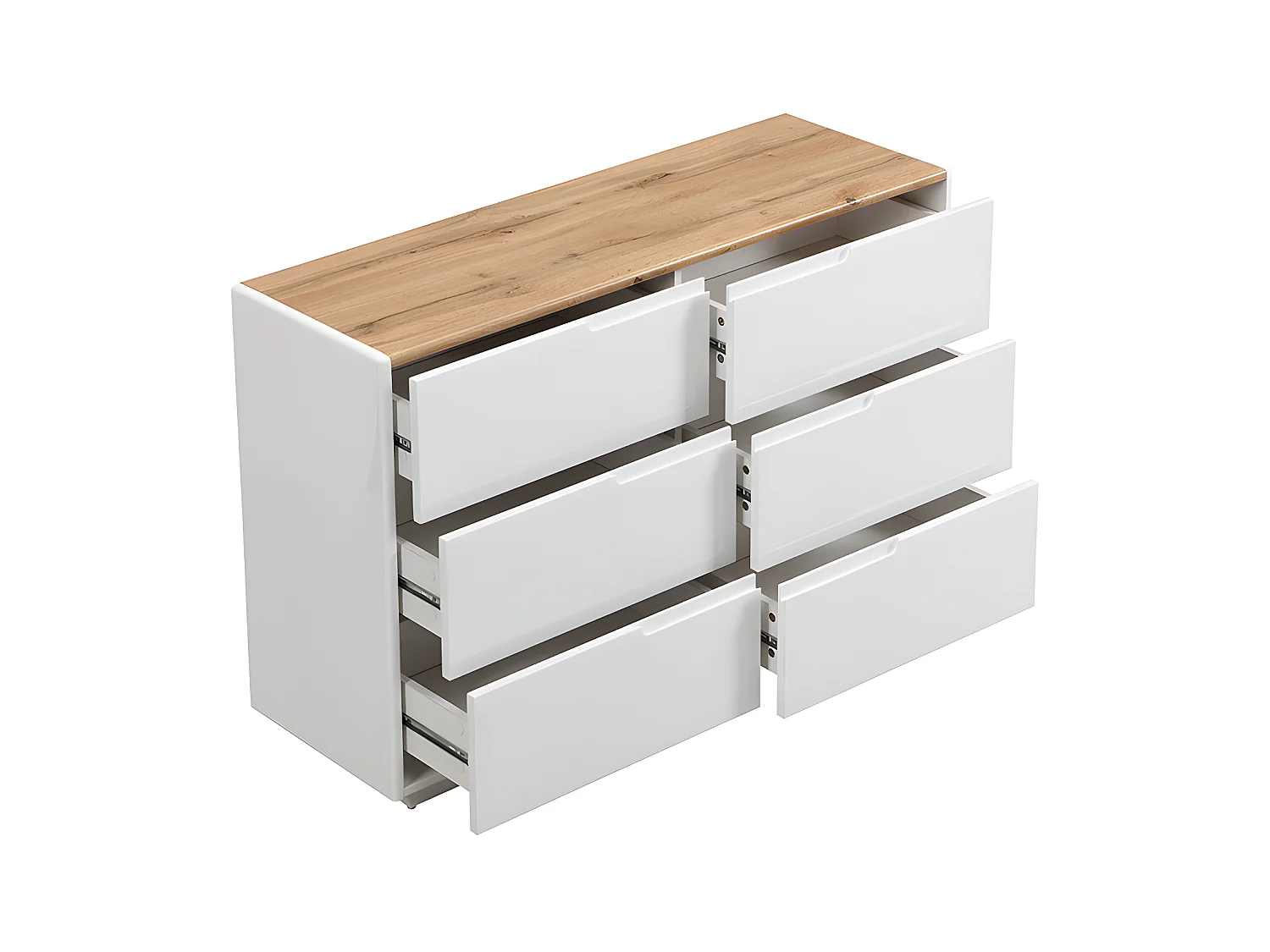 Comò 6 cassetti MDF Bianco Laccato e Rovere - AMANI