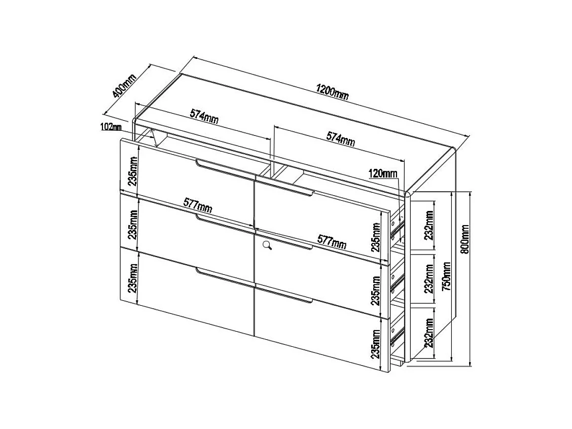 Comò 6 cassetti MDF Bianco Laccato e Rovere - AMANI