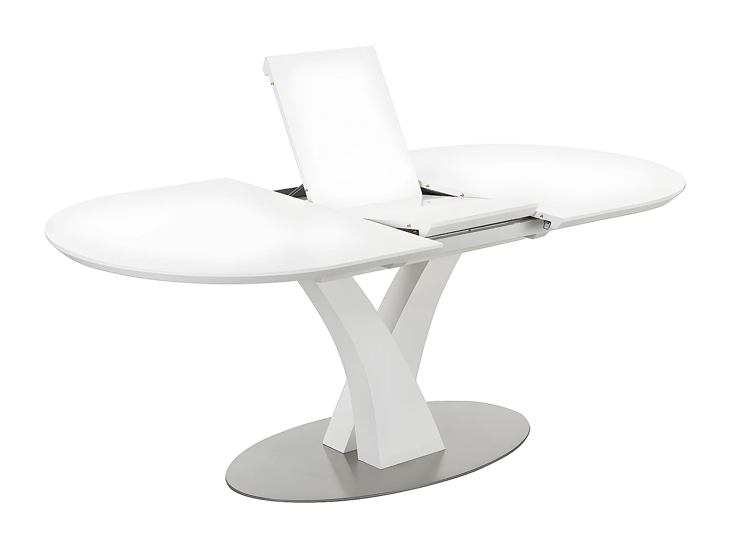 Table à manger extensible - 6 à 8 personnes - MDF et métal inoxydable - Blanc laqué - TALARA