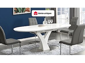 Uttrekkbart spisebord - 6 til 8 personer - MDF og rustfritt stål - Hvit høyglans - TALARA