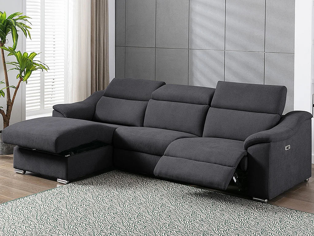 Ecksofa mit elektrischer Relaxfunktion PEDRERA - Stoff - Anthrazit - Ecke links