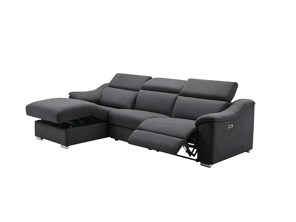 Canapé d'angle relax électrique en tissu anthracite PEDRERA - Angle gauche