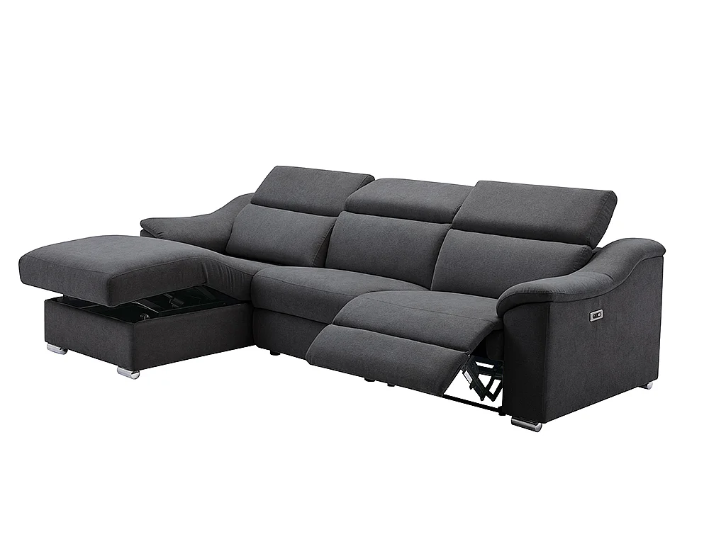 Canapé d'angle relax électrique en tissu anthracite PEDRERA - Angle gauche