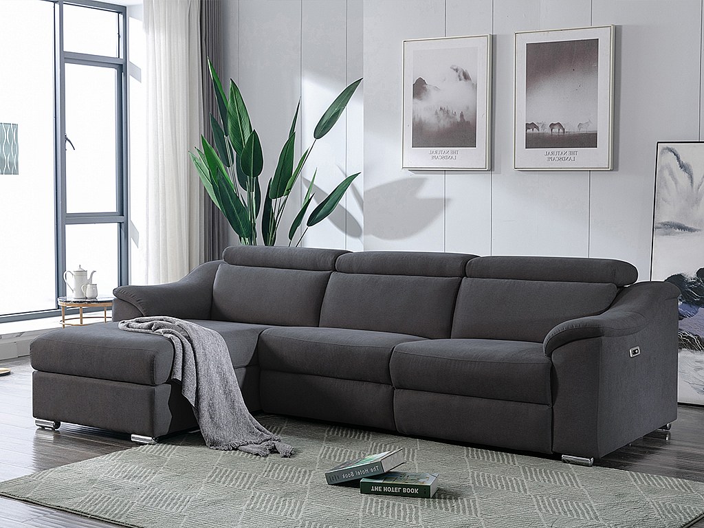 Vente-unique Ecksofa Mit Elektrischer Relaxfunktion Pedrera - Stoff - Anthrazit - Ecke Links
