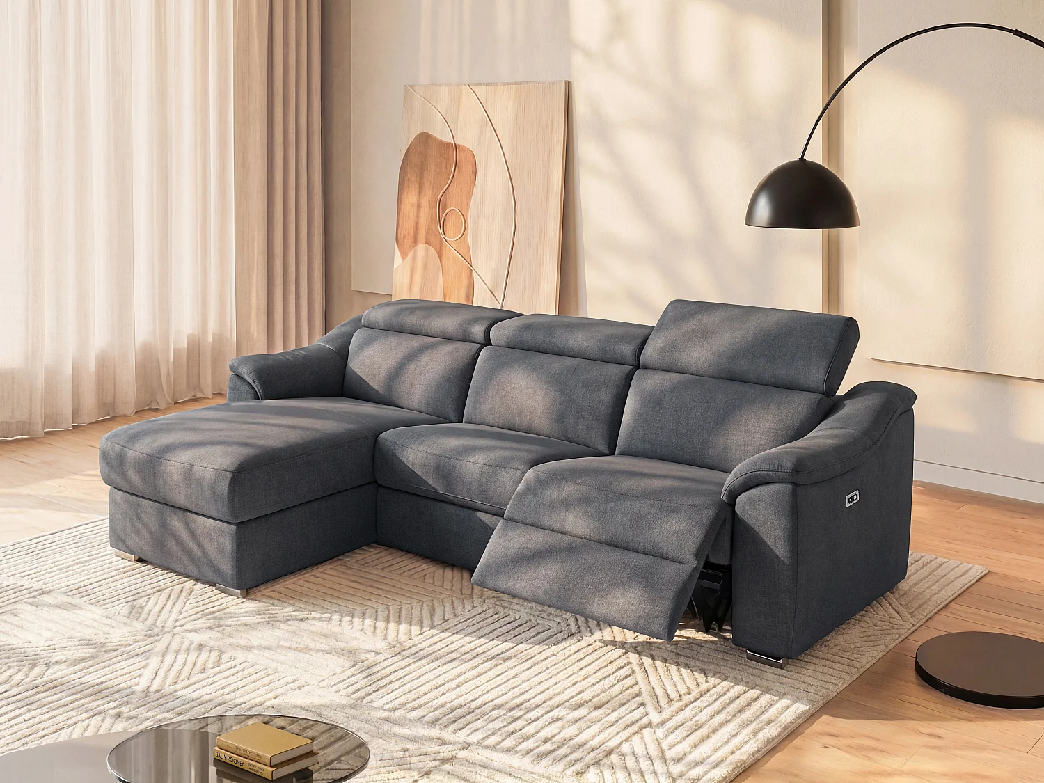 Canapé d'angle relax électrique en tissu anthracite PEDRERA - Angle gauche