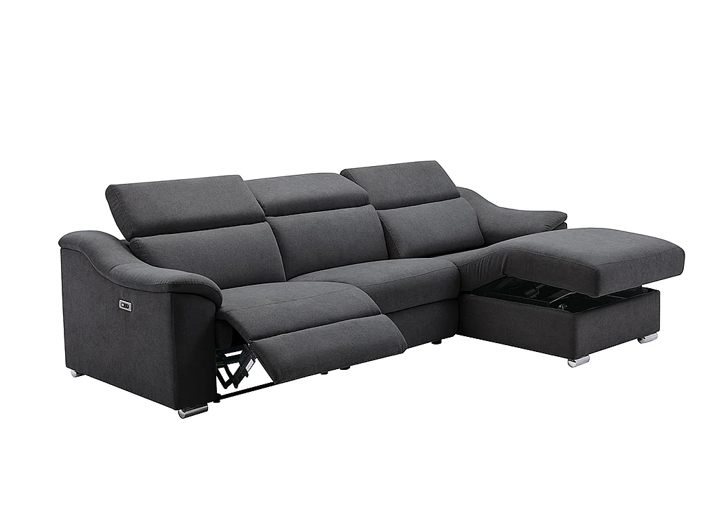 Canapé d'angle relax électrique en tissu anthracite PEDRERA - Angle droit