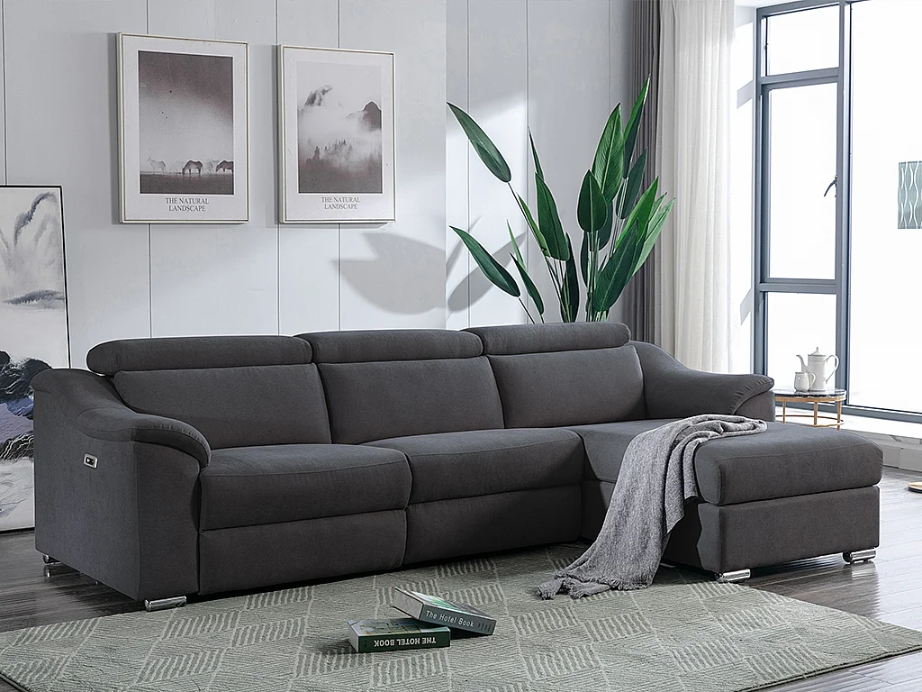 Canapé d'angle relax électrique en tissu anthracite PEDRERA - Angle droit