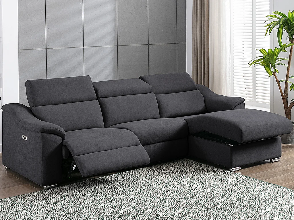 Canapé d'angle relax électrique en tissu anthracite PEDRERA - Angle droit